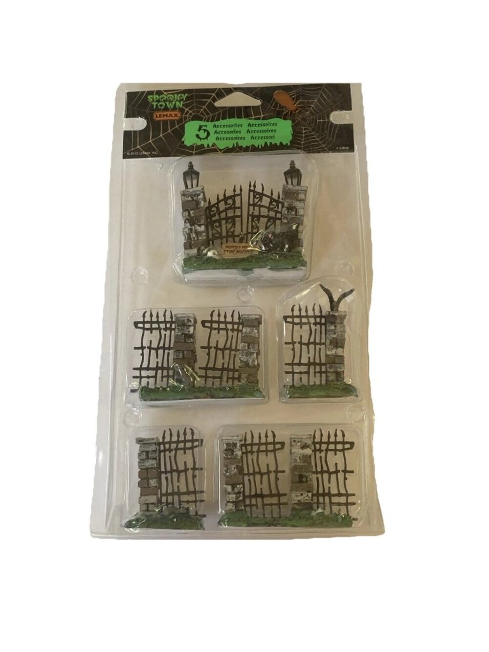 2013 SPOOKY TOWN Haunted House Iron Gate & Fence 5 pc 34606 Cat Rats Village